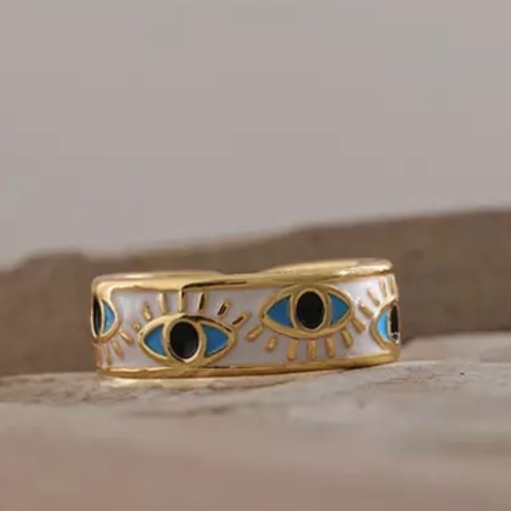 Fashion Eye Palm Beautiful Rings Copper with Statement Enamel Adjustable
